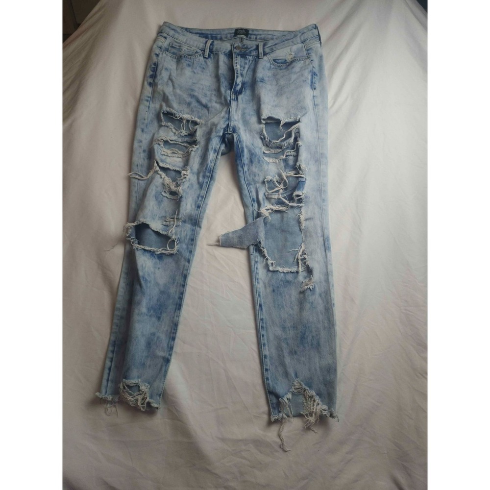 Simple Society Jeans Womens 15/32 Blue Acid Wash Denim Distressed Grunge Alt Y2K